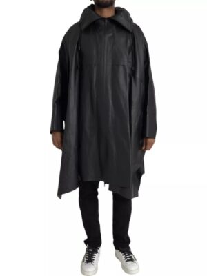 Bottega Veneta Black Leather Hooded Men Trenchcoat Jacket