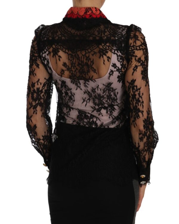 Dolce & Gabbana Floral Lace Embroidered Blouse with Crystals - Image 4