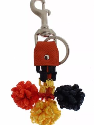 Dolce & Gabbana Red Yellow Raffia Leather Clasp Finder Keyring Keychain
