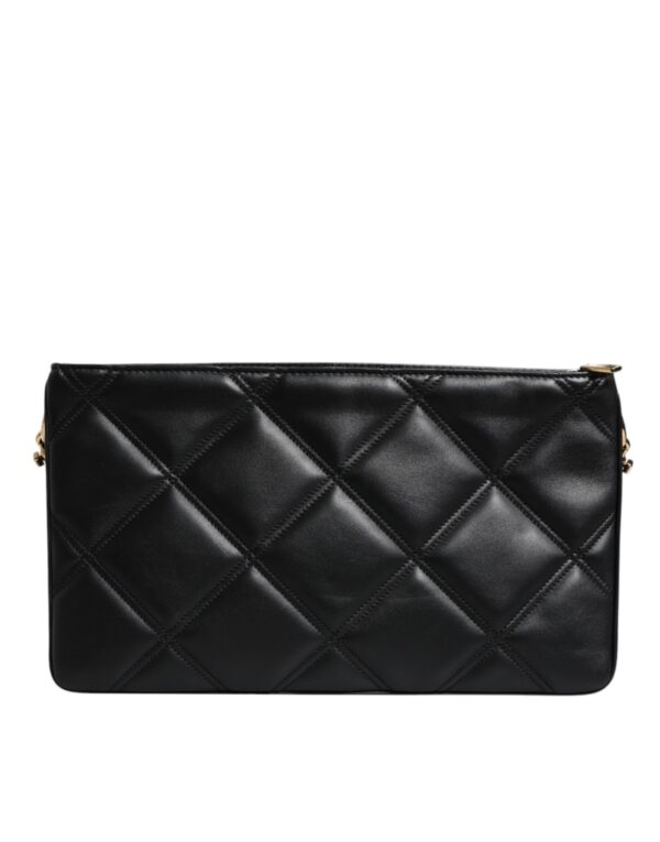 Dolce & Gabbana Black Leather Crystal Embellished Logo Shoulder Bag - Image 5