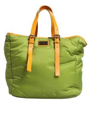 Dolce & Gabbana Green Nylon Padded Logo Plaque Tote Crossbody Bag