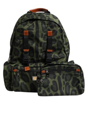 Dolce & Gabbana Green Leopard Nylon Travel Back Pack Bag