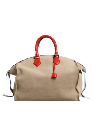 Dolce & Gabbana Beige Suede Leather Top Handle Duffle Bag