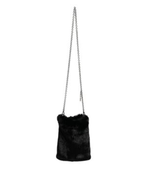 Dolce & Gabbana Black Faux Fur Silver Chain Crossbody Shoulder Purse Bag