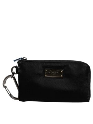 Dolce & Gabbana Black Nylon Logo Plaque Keyring Pouch Clutch Bag