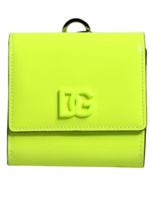 Dolce & Gabbana Yellow Green Bifold DG Logo Neck Strap Cardholder Wallet