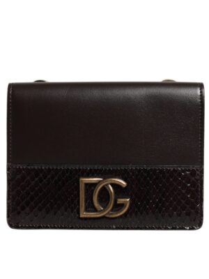 Dolce & Gabbana Brown Leather Bifold DG Logo Cardholder Sling Strap Wallet
