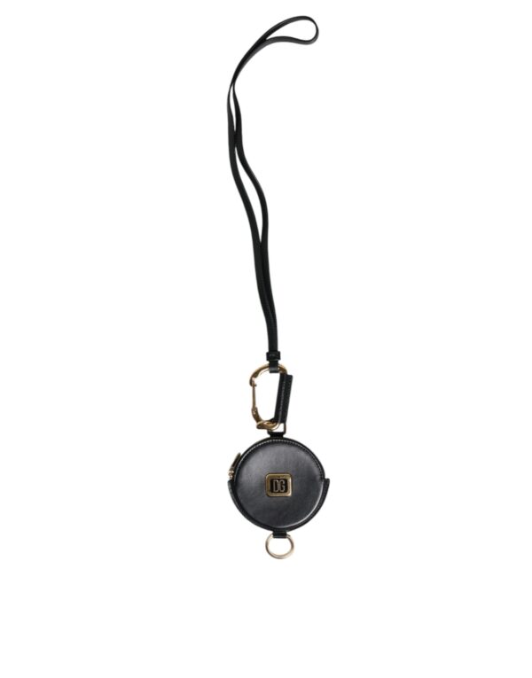 Dolce & Gabbana Black Round Leather DG Logo Coin Purse Lanyard Wallet - Image 2