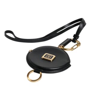 Dolce & Gabbana Black Round Leather DG Logo Coin Purse Lanyard Wallet