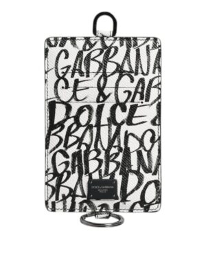 Dolce & Gabbana White Leather Lanyard Logo Print Card Holder Wallet