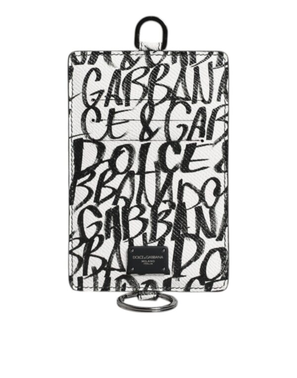 Dolce & Gabbana White Leather Lanyard Logo Print Card Holder Wallet - Image 2