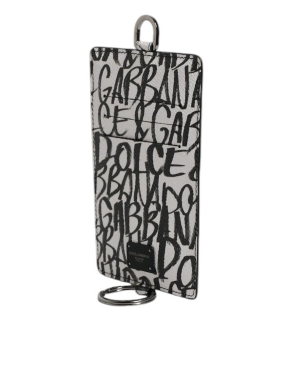 Dolce & Gabbana White Leather Lanyard Logo Print Card Holder Wallet - Image 4