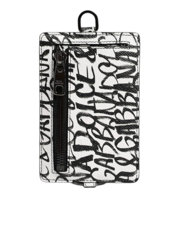 Dolce & Gabbana White Leather Lanyard Logo Print Card Holder Wallet - Image 5