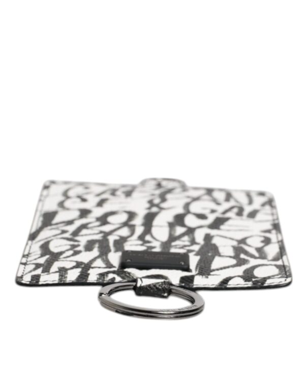 Dolce & Gabbana White Leather Lanyard Logo Print Card Holder Wallet - Image 6
