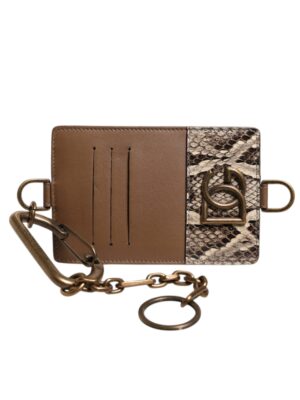Dolce & Gabbana Brown Exotic Leather Card Holder DG Logo Plaque Wallet