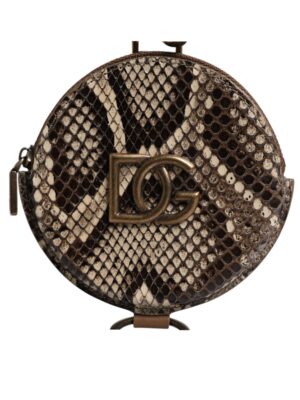 Dolce & Gabbana Brown Round Leather DG Logo Coin Purse Lanyard Wallet