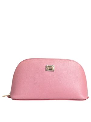Dolce & Gabbana Pink Leather DG Logo Zip Around Hand Purse Pouch Wallet