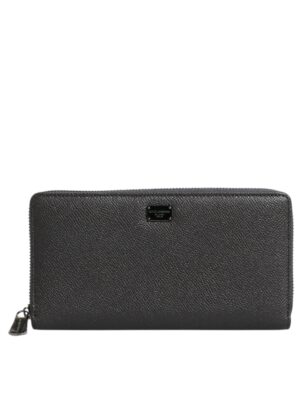 Dolce & Gabbana Dark Gray Leather DG Logo Zip Around Continental Wallet
