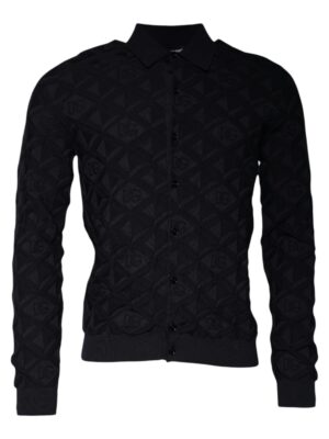 Dolce & Gabbana Black Silk Crew Neck Men Cardigan Sweater