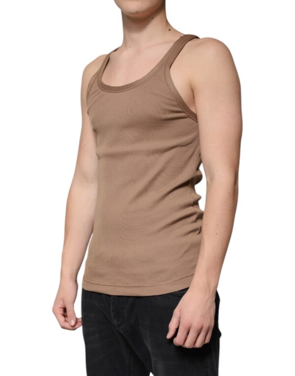 Dolce & Gabbana Brown Cotton Sleeveless Round Neck Tank T-shirt - Image 3