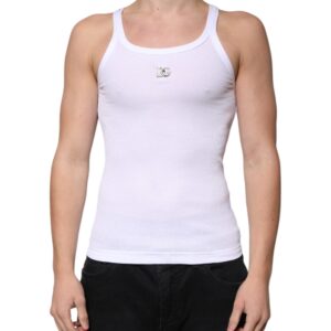 Dolce & Gabbana White Cotton DG Sleeveless Round Neck T-shirt