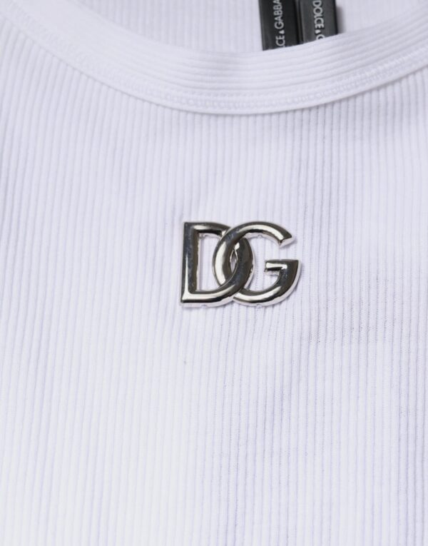 Dolce & Gabbana White Cotton DG Sleeveless Round Neck T-shirt - Image 6
