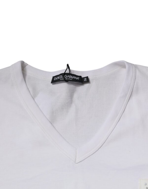Dolce & Gabbana White Logo V-neck Short Sleeve T-shirt - Image 7