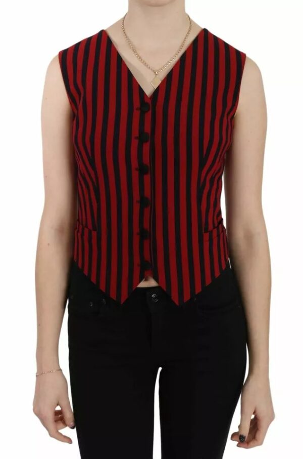 Dolce & Gabbana Red Black Stripe Vest Waistcoat Blouse Top - Image 2