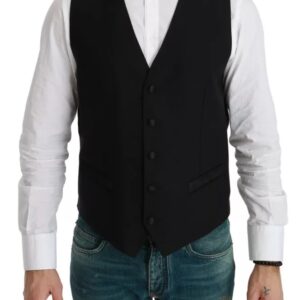 Dolce & Gabbana Black Virgin Wool Waistcoat Formal Vest