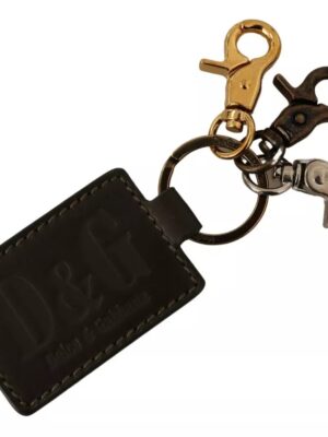 Dolce & Gabbana Green Leather D&G Logo Metal Ring Hook Keyring Keychain
