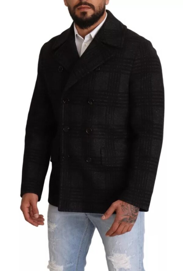 Dolce & Gabbana Black Trench Coat Check Wool Jacket - Image 2
