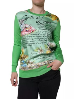 Dolce & Gabbana Green Silk Granita Al Limone Long Sleeves Sweater