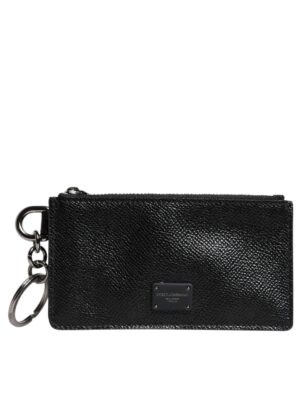Dolce & Gabbana Black Calfskin Leather DG Logo Card Holder Wallet