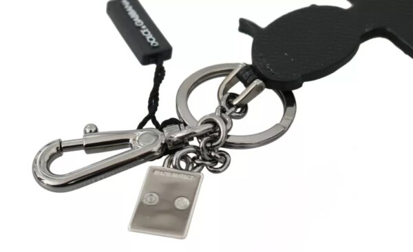 Dolce & Gabbana Black Leather Fisherman Logo Badge Keyring Keychain - Image 3