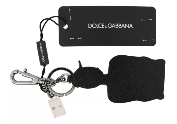 Dolce & Gabbana Black Leather Fisherman Logo Badge Keyring Keychain - Image 5