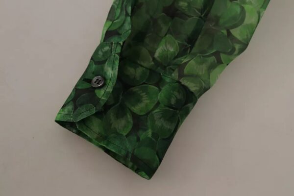 Dolce & Gabbana Green Clover Print Long Sleeves Collared Top Blouse - Image 5