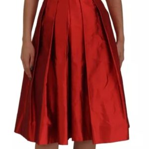 Dolce & Gabbana Red A-line Pleated Midi Satin Silk Dress
