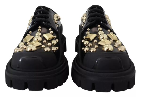 Dolce & Gabbana Black Leather Trekking Derby Embellished Shoes - Image 7