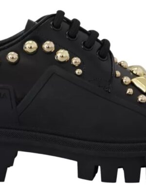 Dolce & Gabbana Black Leather Trekking Derby Embellished Shoes