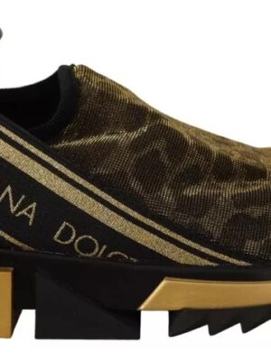 Dolce & Gabbana Gold Glitter Leopard Sorrento Sneakers Shoes