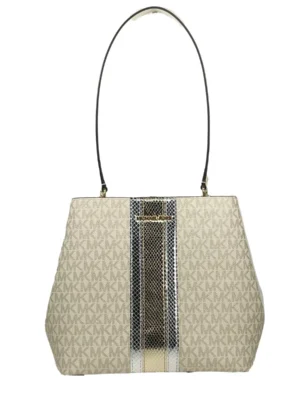 Michael Kors Medium Pratt Bucket Shoulder Bag Purse Pale Gold/Cream