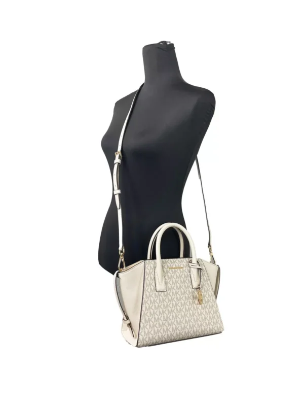 Michael Kors Avril Small Leather Top Zip Satchel Crossbody Bag Cream - Image 2
