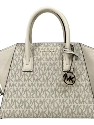 Michael Kors Avril Small Leather Top Zip Satchel Crossbody Bag Cream