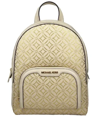 Michael Kors Jaycee Medium Zip Pocket Backpack Bag Cream Gold