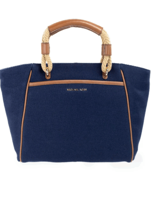 Michael Kors Talia Small Navy Cotton Canvas Tote Crossbody Purse