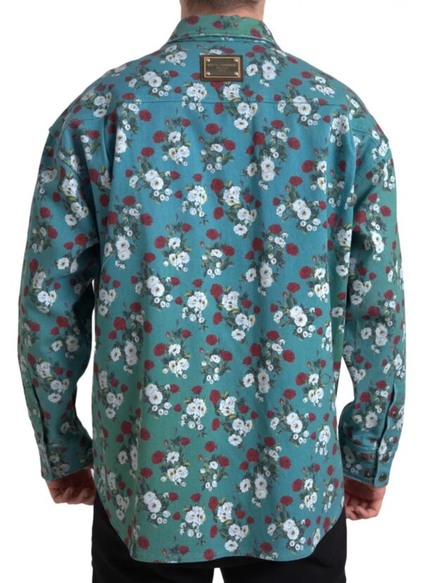 Dolce & Gabbana Blue Floral Cotton Button Down Denim Shirt - Image 3