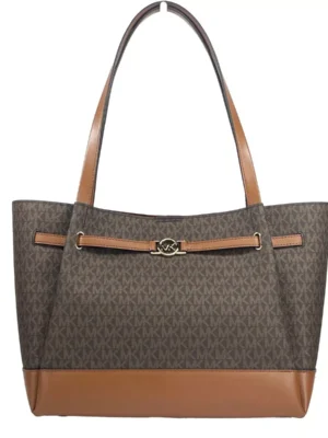 Michael Kors Reed Large Belted Tote Shoulder Bag Purse Brown