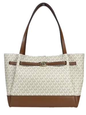 Michael Kors Reed Large Belted Tote Shoulder Bag Purse Vanilla