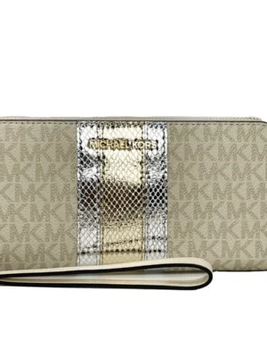 Michael Kors Jet Set Travel Center Stripe Signature Continental Wallet Vanilla Pale Gold