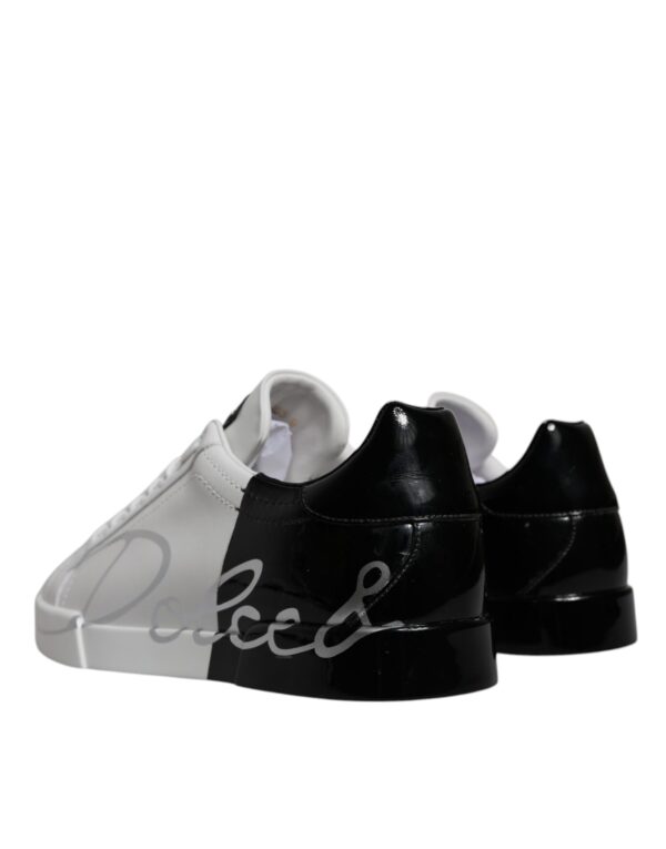 Dolce & Gabbana White Black Logo Portofino Sneaker Shoes - Image 4
